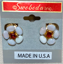 Load image into Gallery viewer, AUTHENTIC SWOBODA EARRINGS ~ Genuine Opal, Garnet ~ Clip-on.
