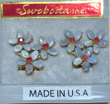 Load image into Gallery viewer, AUTHENTIC SWOBODA EARRINGS ~ GENUINE BLUE OPAL, RUBY ~ Clip-on.
