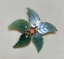 Load image into Gallery viewer, AUTHENTIC SWOBODA FLOWER BROOCH ~ JADE LEAVES, CORAL, PEARL
