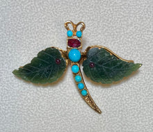 Load image into Gallery viewer, AUTHENTIC SWOBODA BUTTERFLY BROOCH ~ JADE, TURQUOISE, GARNET
