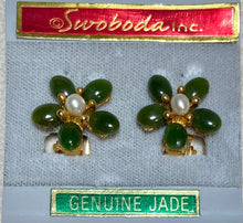 Load image into Gallery viewer, AUTHENTIC SWOBODA EARRINGS ~ JADE, PEARL ~ CLIP-ON
