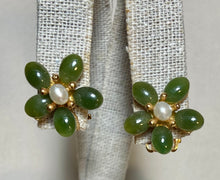 Load image into Gallery viewer, AUTHENTIC SWOBODA EARRINGS ~ JADE, PEARL ~ CLIP-ON
