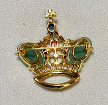 Load image into Gallery viewer, Authentic Swoboda Crown Brooch ~ Jade, Doublet Opal, Moonstone, Garnet, Peridot, Green Onyx, Coral, Pearl
