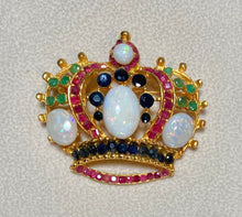 Load image into Gallery viewer, AUTHENTIC SWOBODA CROWN BROOCH ~ GENUINE OPAL, RUBY, EMERALD, SAPPHIRE
