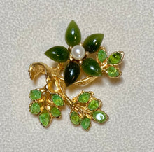 Load image into Gallery viewer, AUTHENTIC SWOBODA FLOWER BROOCH ~ JADE, PERIDOT, PEARL
