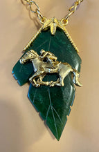 Load image into Gallery viewer, AUTHENTIC SWOBODA NECKLACE ~ Jade Leaf Necklace With Horse and Rider
