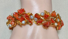 Load image into Gallery viewer, AUTHENTIC SWOBODA CUFF BRACELET ~ GENUINE RED CORAL, FRESH WATER PEARL
