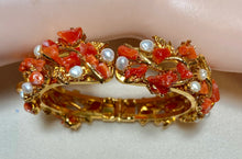 Load image into Gallery viewer, AUTHENTIC SWOBODA CUFF BRACELET ~ GENUINE RED CORAL, FRESH WATER PEARL
