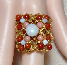 Load image into Gallery viewer, AUTHENTIC SWOBODA SQUARE RING ~ CORAL, JADE
