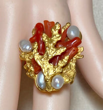 Load image into Gallery viewer, AUTHENTIC SWOBODA RING ~ CORAL, FRESH WATER PEARL
