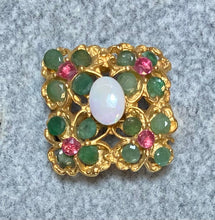 Load image into Gallery viewer, AUTHENTIC SWOBODA SQUARE RING ~ GENUINE EMERALD, OPAL, RUBY
