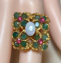 Load image into Gallery viewer, AUTHENTIC SWOBODA SQUARE RING ~ GENUINE EMERALD, OPAL, RUBY
