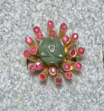 Load image into Gallery viewer, AUTHENTIC SWOBODA RING ~ GENUINE RUBY AND JADE
