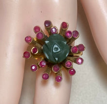 Load image into Gallery viewer, AUTHENTIC SWOBODA RING ~ GENUINE RUBY AND JADE
