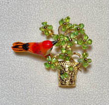 Load image into Gallery viewer, AUTHENTIC SWOBODA FLOWER POT AND BIRD BROOCH ~ PERIDOT
