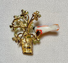 Load image into Gallery viewer, AUTHENTIC SWOBODA FLOWER POT AND BIRD BROOCH ~ PERIDOT
