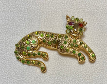 Load image into Gallery viewer, AUTHENTIC SWOBODA TIGER BROOCH ~ PERIDOT, GARNET EYES
