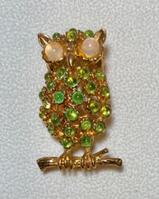Load image into Gallery viewer, AUTHENTIC SWOBODA OWL BROOCH ~ PERIDOT, MOONSTONE
