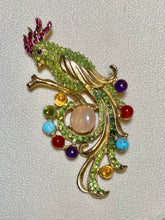 Load image into Gallery viewer, AUTHENTIC SWOBODA COCKATOO BROOCH ~ PERIDOT, RUBY, MULTI-STONE
