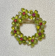 Load image into Gallery viewer, AUTHENTIC SWOBODA WREATH BROOCH ~ PERIDOT, RUBY
