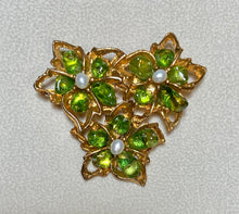 Load image into Gallery viewer, AUTHENTIC SWOBODA FLOWER BROOCH ~ PERIDOT, FRESH WATER PEARL
