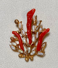 Load image into Gallery viewer, AUTHENTIC SWOBODA CORAL REEF BROOCH ~ CORAL, FRESH WATER PEARL
