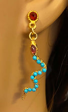 Load image into Gallery viewer, AUTHENTIC SWOBODA SNAKE EARRINGS ~ TURQUOISE, GARNET
