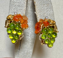 Load image into Gallery viewer, AUTHENTIC SWOBODA GRAPE EARRINGS ~  PERIDOT, CARNELIAN, PEARL
