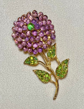 Load image into Gallery viewer, AUTHENTIC SWOBODA LAYERED FLOWER BROOCH ~ AMETHYST, PERIDOT
