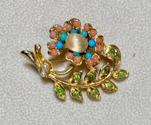 Load image into Gallery viewer, AUTHENTIC SWOBODA FLOWER BROOCH ~ MOONSTONE, PERIDOT, TURQUOISE, CORAL, PEARL
