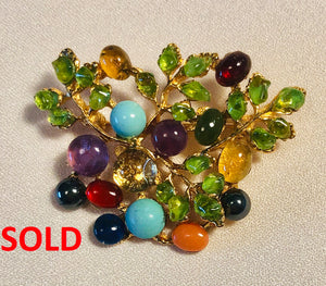 Multi Stone Flower Brooch