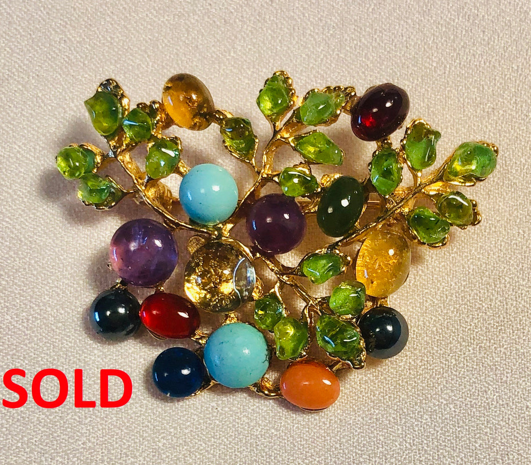 Multi Stone Flower Brooch