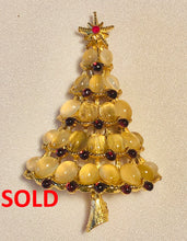 Load image into Gallery viewer, Genuine Moonstone, Garnet and Ruby Christmas Tree Brooch
