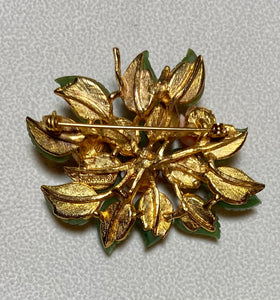 AUTHENTIC SWOBODA FLOWER BROOCH ~ JADE, CORAL