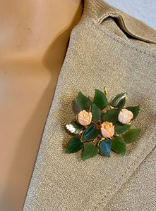 AUTHENTIC SWOBODA FLOWER BROOCH ~ JADE, CORAL