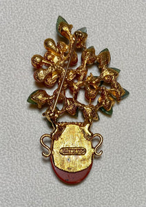 AUTHENTIC SWOBODA VASE FLOWER BROOCH ~ Jade, Carnelian, Jasper