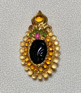 Authentic Swoboda Blackamoor Brooch ~ Moonstone, Citrine, Peridot, Ruby