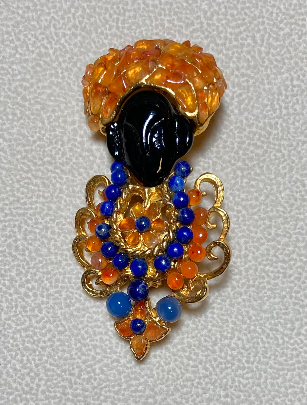 Authentic Swoboda Blackamoor Brooch ~ Carnelian, Opal, Sodalite