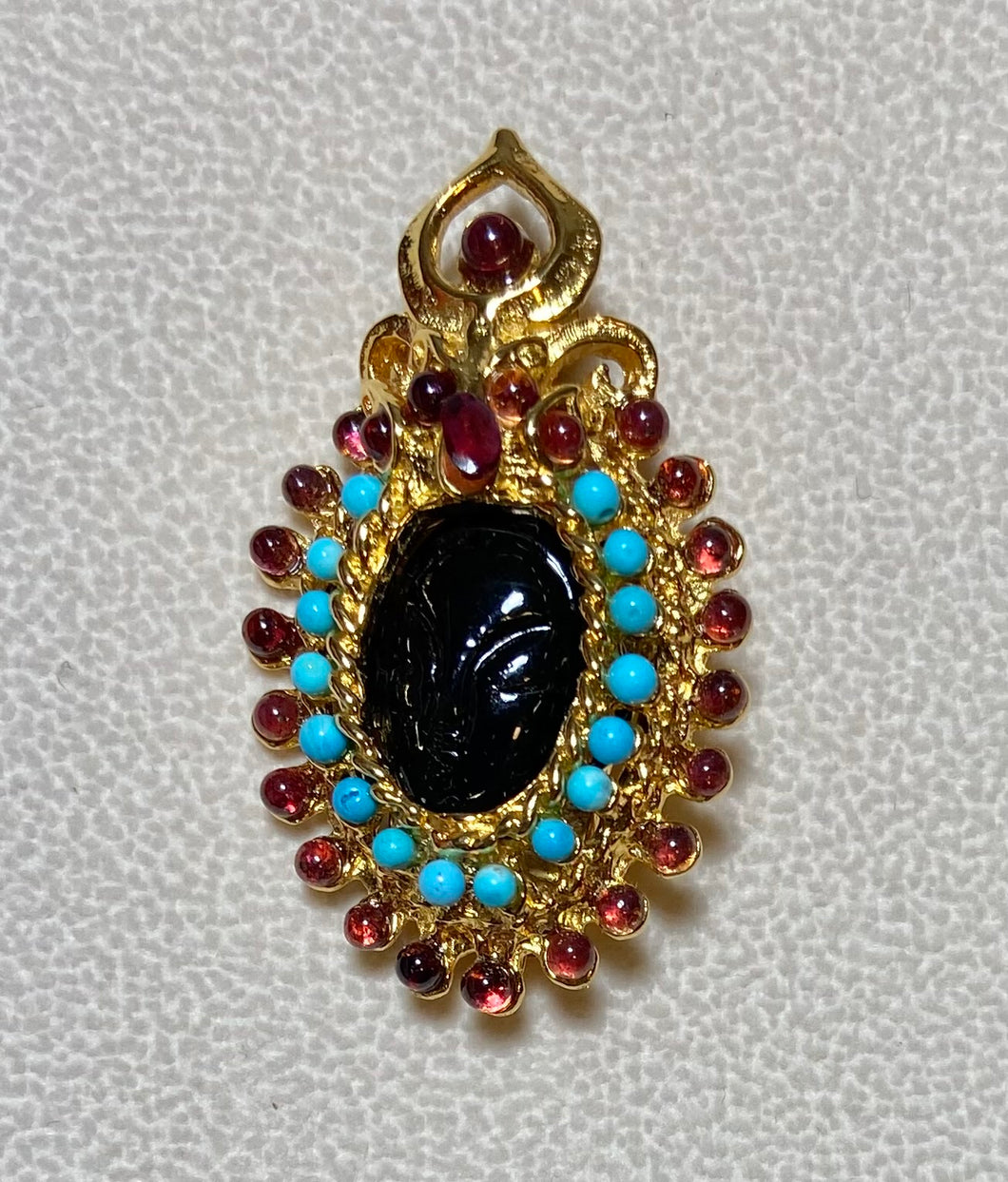 Authentic Swoboda Blackamoor Brooch ~ Garnet, Turquoise