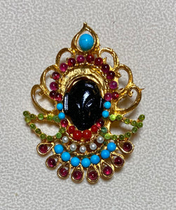 Authentic Swoboda Blackamoor Brooch ~ Turquoise, Garnet, Peridot, Pearl, Coral