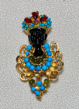 Load image into Gallery viewer, Authentic Swoboda Blackamoor Brooch ~ Turquoise, Citrine, Jade, Garnet
