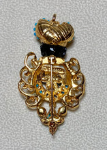 Load image into Gallery viewer, Authentic Swoboda Blackamoor Brooch ~ Turquoise, Citrine, Jade, Garnet
