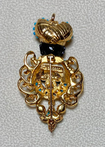 Authentic Swoboda Blackamoor Brooch ~ Turquoise, Citrine, Jade, Garnet