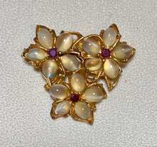 Load image into Gallery viewer, AUTHENTIC SWOBODA FLOWER BROOCH ~ GENUINE MOONSTONE, RUBY

