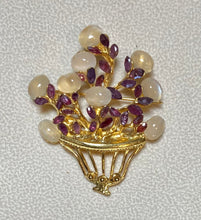 Load image into Gallery viewer, AUTHENTIC SWOBODA FLOWER BROOCH ~ GENUINE MOONSTONE, RUBY
