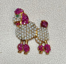 Load image into Gallery viewer, AUTHENTIC SWOBODA POODLE DOG BROOCH ~ GENUINE RUBY, FRESH WATER PEARL, EMERALD EYE
