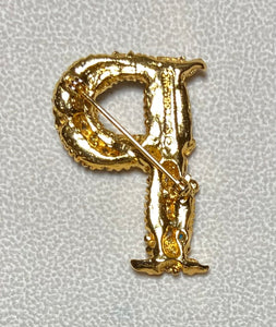 Authentic Swoboda "P" Initial Brooch ~ Coral, Peridot, Fresh Water Pearl