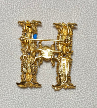 Load image into Gallery viewer, Authentic Swoboda &quot;H&quot; Initial Brooch ~ Coral, Peridot, Fresh Water Pearl
