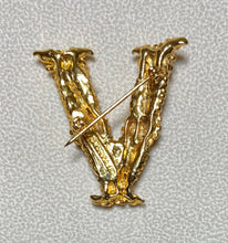Load image into Gallery viewer, Authentic Swoboda &quot;V&quot; Initial Brooch ~ Coral, Turquolite, Fresh Water Pearl
