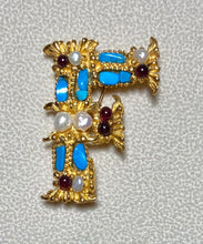 Load image into Gallery viewer, Authentic Swoboda &quot;F&quot; Initial Brooch ~ Howlite, Garnet, Fresh Water Pearl
